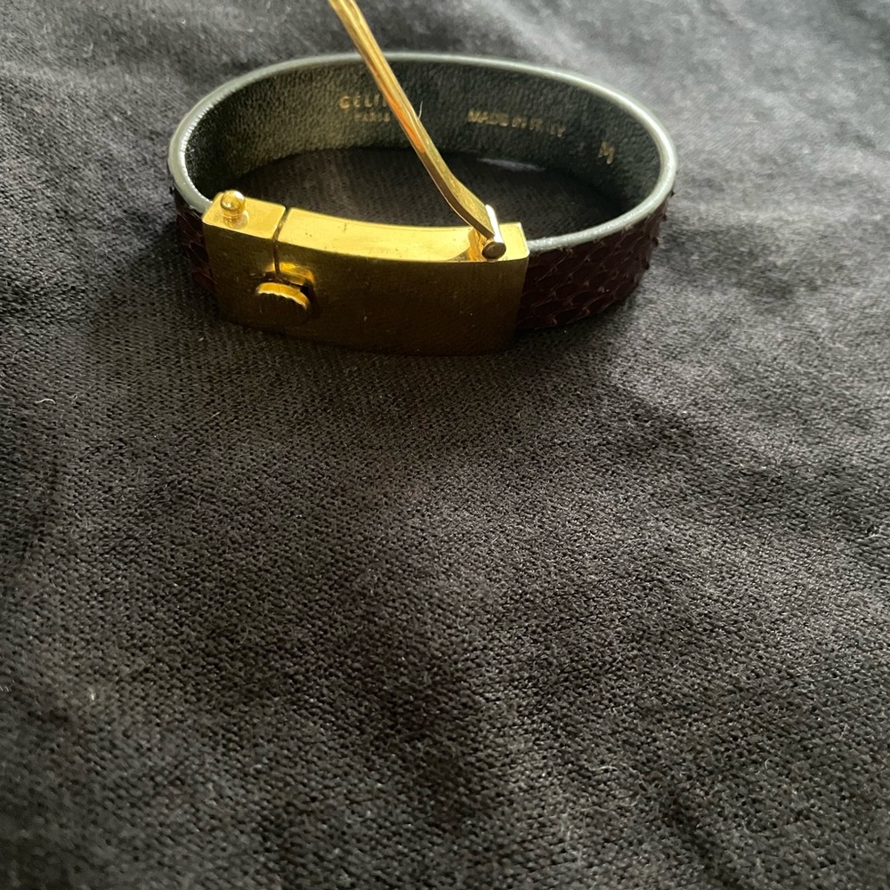 Celine Python Gold-Plated/ Brass Thin Cuff - image 2